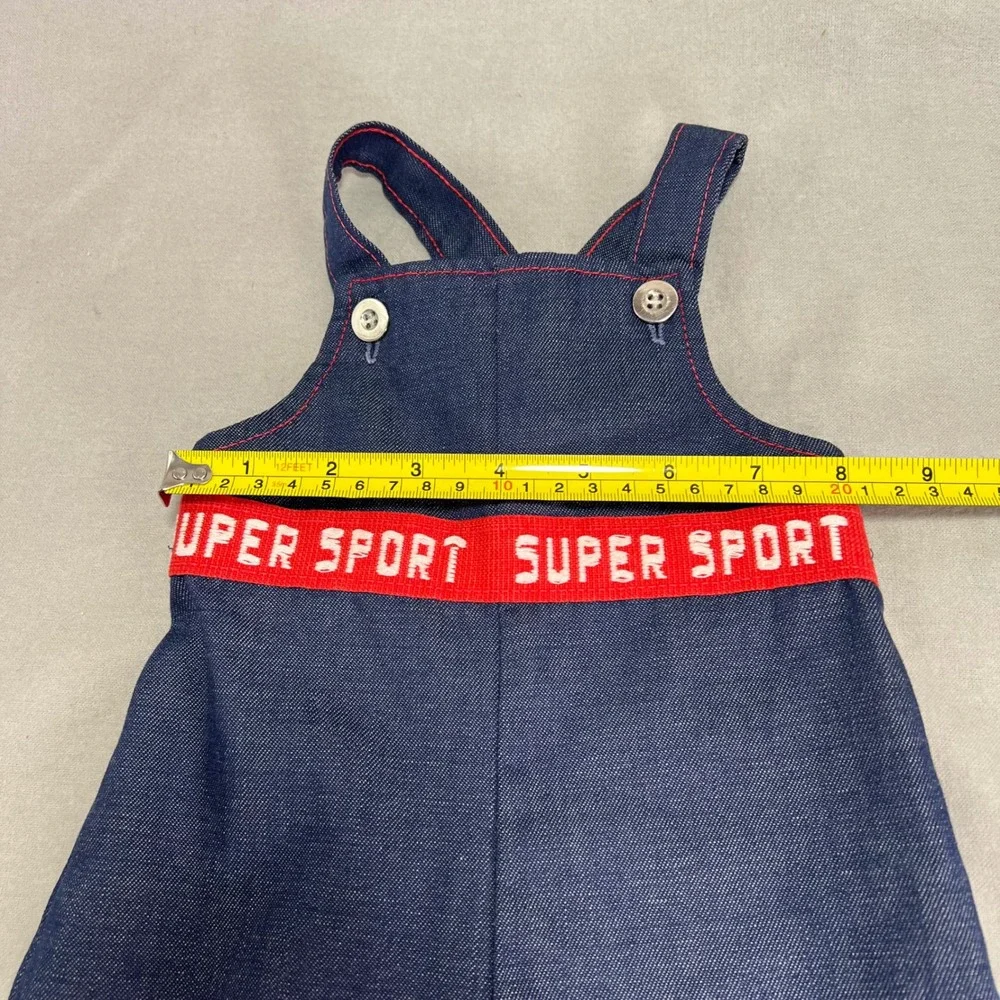 Health-tex Overalls Blue Denim Super Sport Red Graphic 70s Vintage 6 Months
